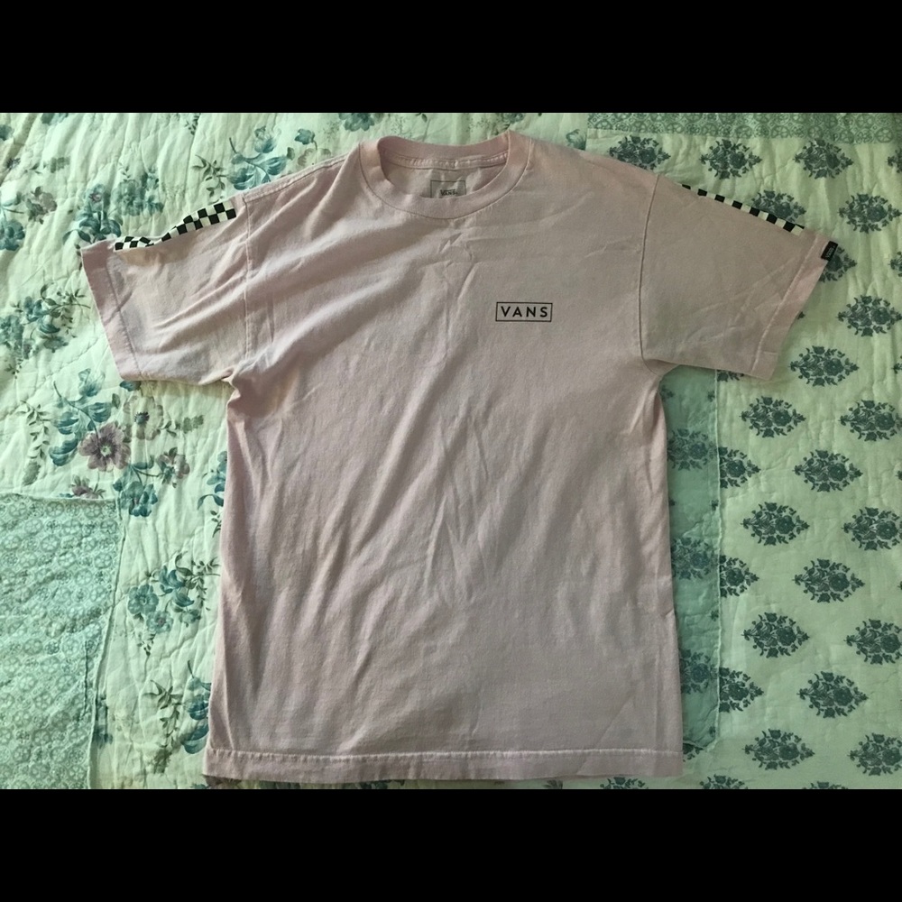 Vans Unisex Pastel Pink Tee - Checkered Sleeves